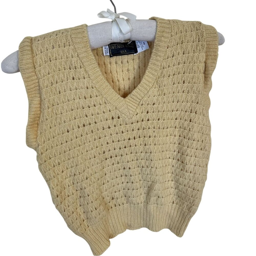 Vtg Womens Buttercream Sleeveless V Neck Knit Vest Small Wool